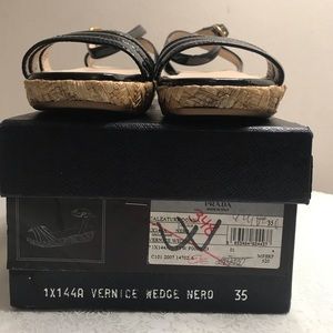 Prada Black Patent Espadrille Wedge sandals-Size35